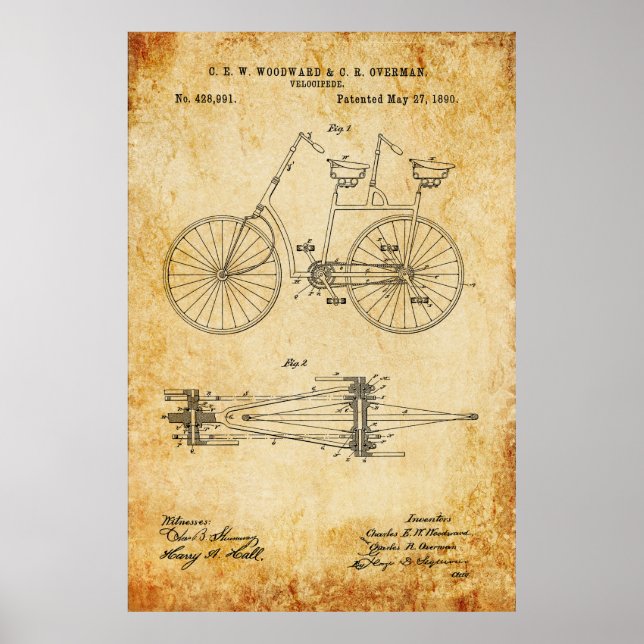 Pôster Tandem Bicycle Blueprint (Frente)