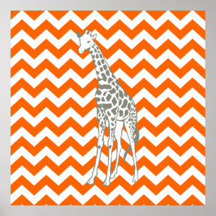 Poster Tangerine Safari Chevron com Pop Art Giraffe