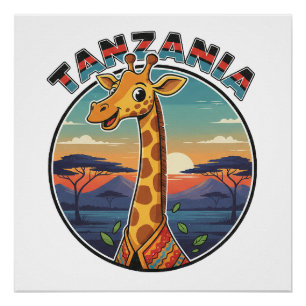 Pôster Tanzânia girafa símbolo animal nacional cartoon cu