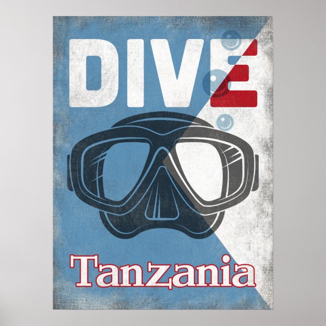 Poster Tanzânia Vintage Scuba mergulhando (Frente)