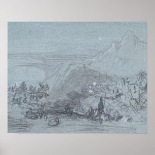 Pôster Taormina, das "vistas de Sicília" (giz & gouache