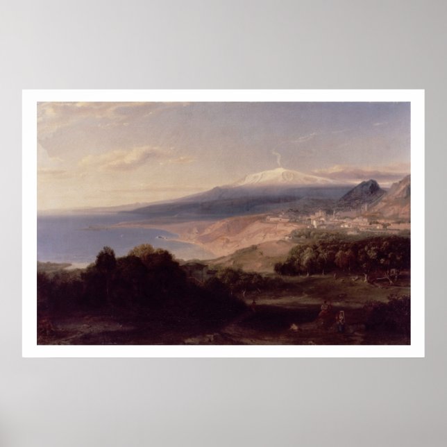 Poster Taormina e Monte Etna, c.1840 (óleo na canvas) (Frente)