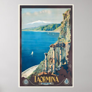 Poster Taormina Sicília Itália Cartaz de Viagem Antigo