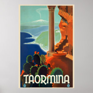 Poster Taormina Sicília Itália Cartaz de Viagem Antigo