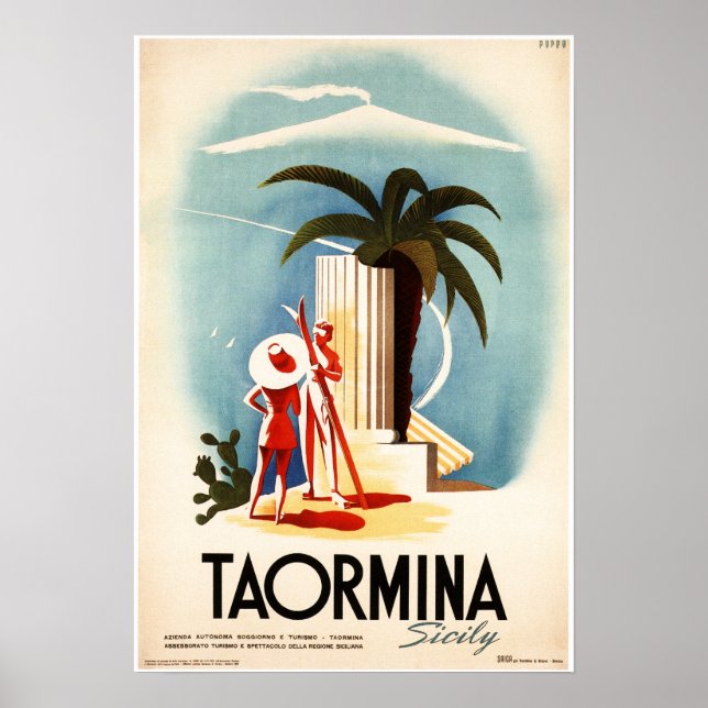 Poster TAORMINA SICILY Theatro Antico Antiga Itália Viage (Frente)