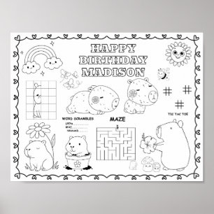 Poster Tapeçaria de colorir aniversário de capivara editá