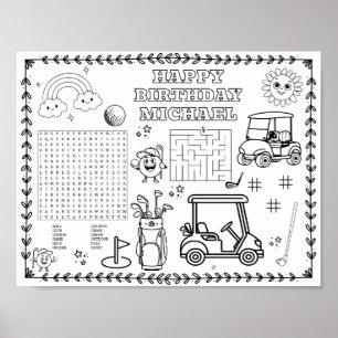 Poster Tapeçaria de colorir aniversário de golfe editável