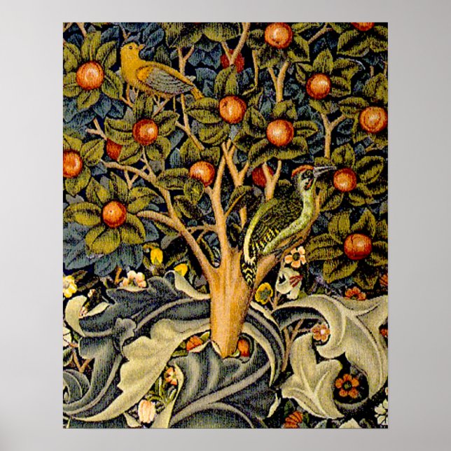 Pôster Tapeçaria de Pássaros e Flores de William Morris (Frente)