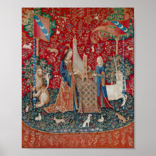 Poster Tapeçaria Medieval Dama e Unicórnio Audição