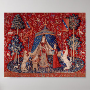 Poster Tapeçaria Medieval Senhora e Unicórnio Desejo