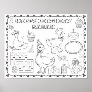 Poster Tapete de colorir aniversário de ganso bobo editáv