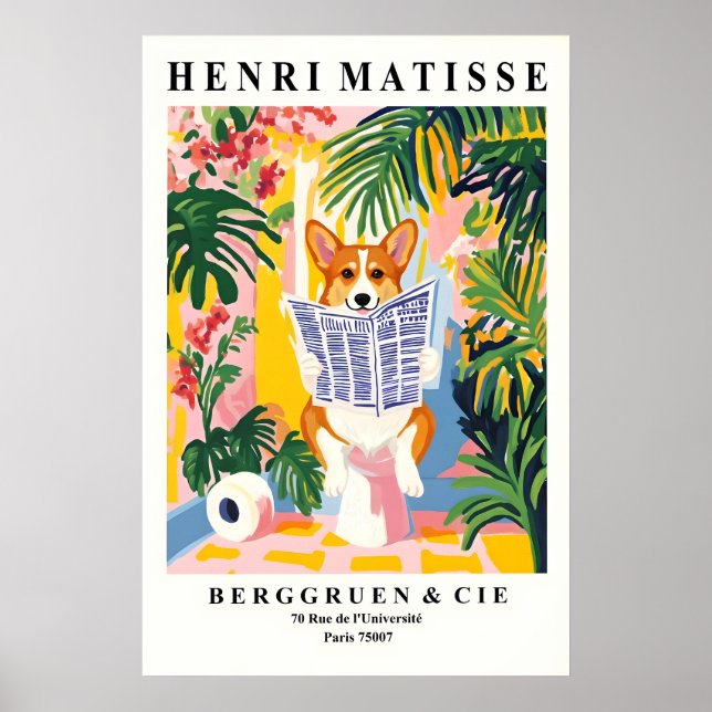 Poster Tapete de Parede de Corgi Engraçado Estilo Matisse (Frente)