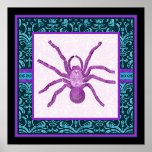 Pôster Tarantula - Elegante Borda de Damasco em Verde-águ