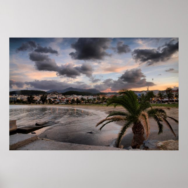 Pôster Tarde Da Noite Em Rethymnon Beach Em Creta (Frente)