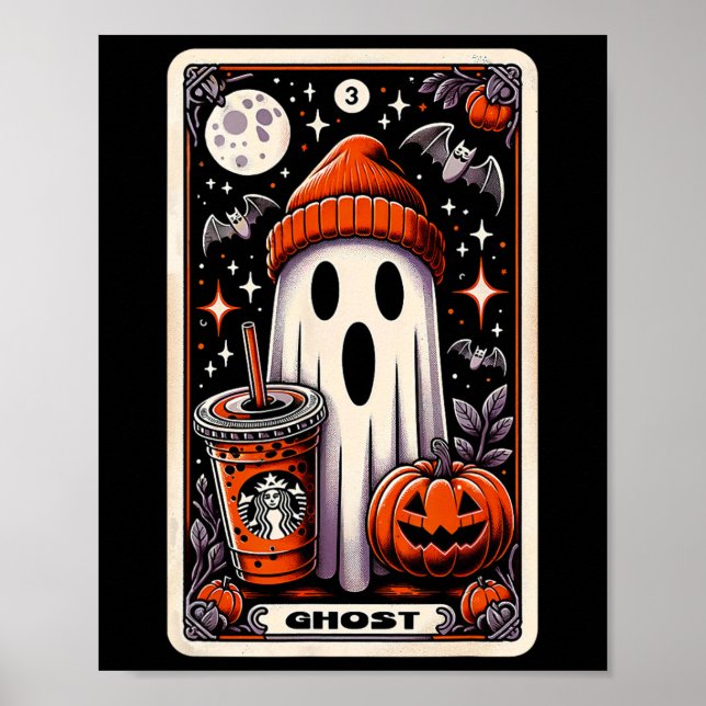 Poster Tarot Card Cute Ghost Spooky Season Jack O Lantern (Frente)