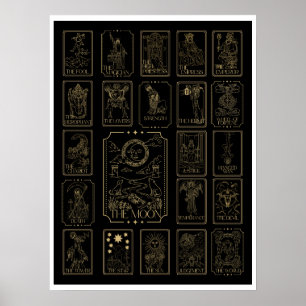 Poster Tarot do Arcano Maior em Preto e Dourado