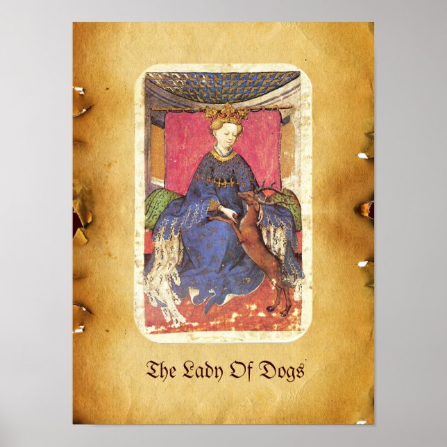 Poster Tarots Anticos/Cartões de Tribunal Alemão/Rainha d (Frente)