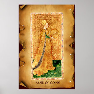 PÔSTER TAROTS RENAISSANCE ANTIGOS / DONZELA DE MOEDAS