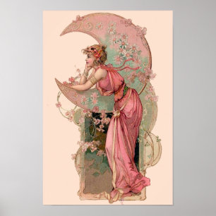 PÔSTER TAROTS / SENHORA DA LUA COM FLORES EM ROSA