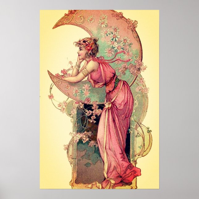 Pôster TAROTS / SENHORA DA LUA COM FLORES Rosa Amarelo (Frente)