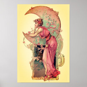 Pôster TAROTS / SENHORA DA LUA COM FLORES Rosa Amarelo