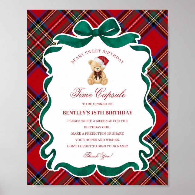 Poster Tartan Plaid Christmas Bear Birthday Time Capsule (Frente)