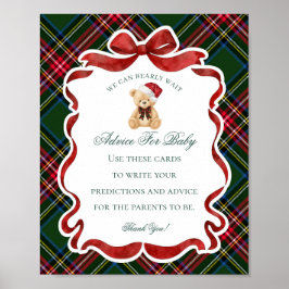 Poster Tartan Plaid Christmas Bear Shower Advice for Baby