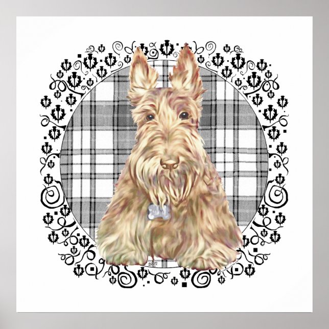 Pôster Tartan Scottie Preto e Branco (Frente)