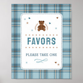 Poster Tartan Teddy Bear, Baby Boy Shower FAVOR SIGN
