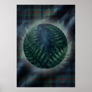 Poster Tartan Verde Escuro de Samambaia Arte Botânica Esc