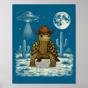 Poster Tartaruga Caixa Oriental Engraçada Cowboy Ocidenta
