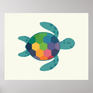Poster Tartaruga Colorida com Casca Geométrica Bebê Crian