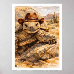 Poster Tartaruga Cowboy em aquarela no deserto