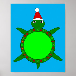 Poster Tartaruga de Natal bonita com casca de flores