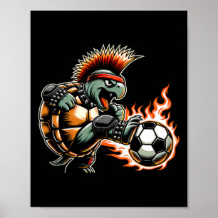 Poster Tartaruga de Punk Rock Chutando Flaming Ll 