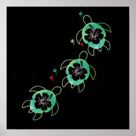 Poster Tartaruga do Mar Artista Flor de Hibiscus Na moda 