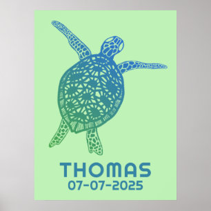 Poster Tartaruga do Mar Cento NOME PERSONALIZADO DE BEBÊ 