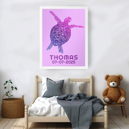 Poster Tartaruga do Mar Cento NOME PERSONALIZADO DE BEBÊ