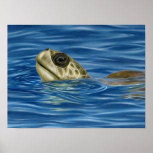 Poster Tartaruga-do-mar-de-oliveira-Basking-Estilizada