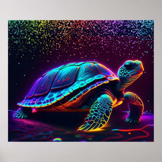 Poster Tartaruga do Mar Neon Colorir (Frente)