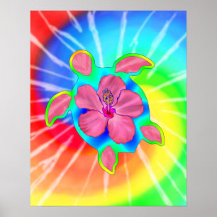 Poster Tartaruga e hibiscus tropicais de Honu