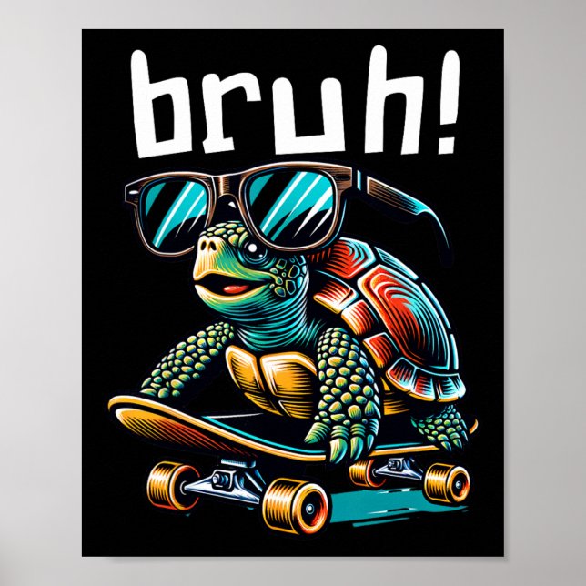 Poster Tartaruga engraçada de óculos em skate (Frente)