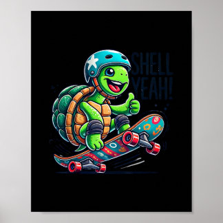 Poster Tartaruga Engraçada Em Skate Com Casco Sim Skatebo