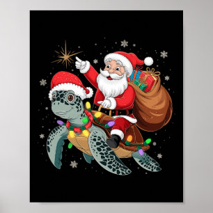 Poster Tartaruga Engraçada Natal Papai Noel Montando Tart