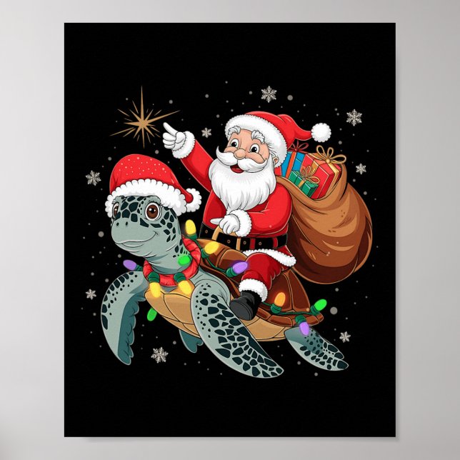 Poster Tartaruga Engraçada Papais noeis de Natal Circulan (Frente)