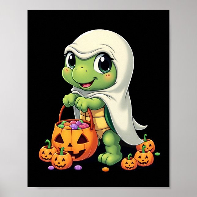 Poster Tartaruga Fantasma de Halloween Adorável com Doce  (Frente)