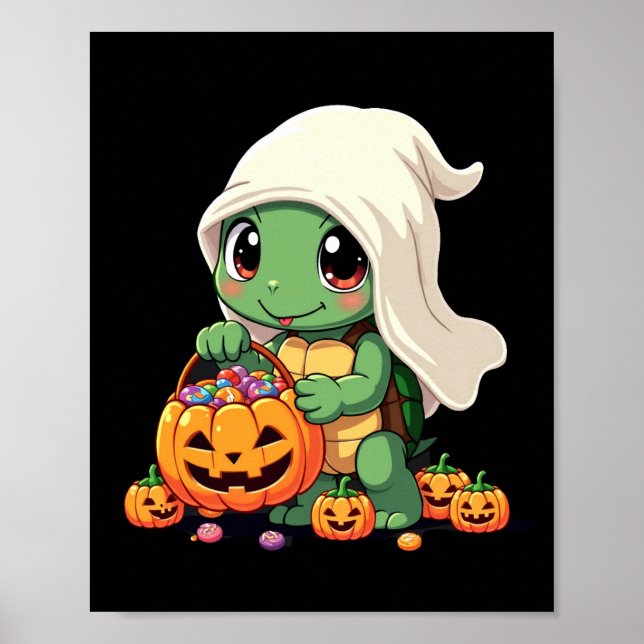Poster Tartaruga Fantasma de Halloween Adorável com Doce  (Frente)