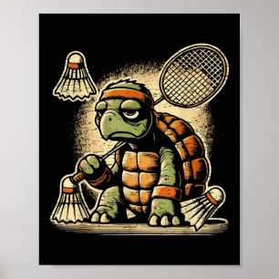 Poster Tartaruga Jogador de Badminton Raquete de Peteca