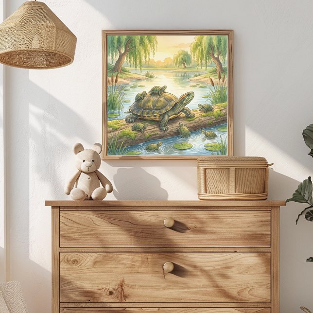 Poster Tartaruga Mãe e Filhotes na Creche do Lago (Criador carregado)