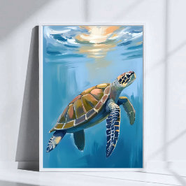 Poster Tartaruga Marinha Animal Oceano Aquarela